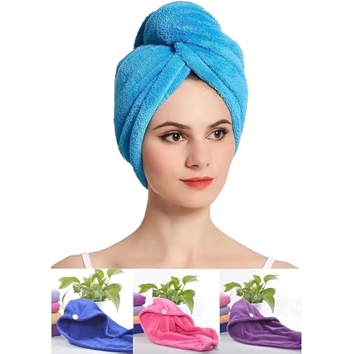 Hair Towel Wrap - Quick Drying Microfiber Towel for Women with Elastic Loop for Tie, Super Absorbent Head Wrap for Ladies, Perfect for Hair Turban Use (Multicolor) (1PCS) - Image 2